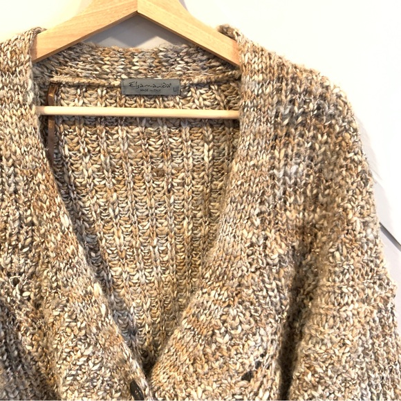 Elsamanda Womans Italian Gold Brown Wool Open Knit Sweater Size Large - Picture 2 of 11
